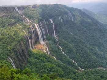 High angle view of waterfall on mountain