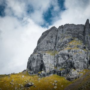 Low angle view of rock formations against sky