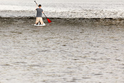 Rear view of man on beach