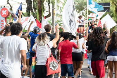 Young people protesting against far-right presidential candidate jair bolsonaro, 