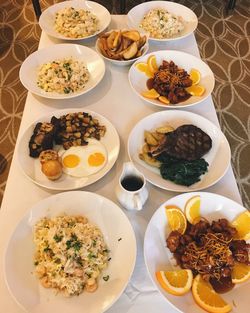 Close-up of served food on table