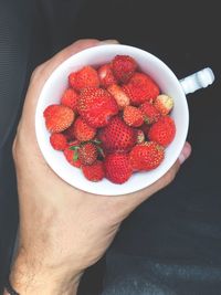 Close-up of hand holding strawberries