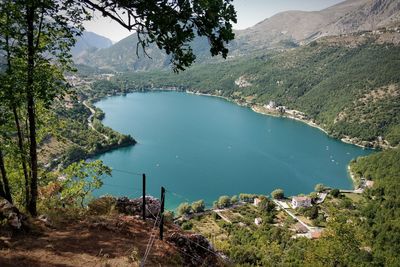 High angle view of lake amidst trees