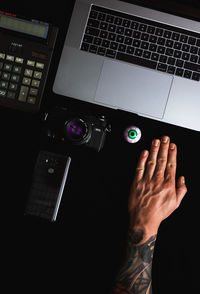 High angle view of man using mobile phone