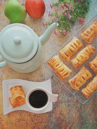 High angle view of breakfast on table