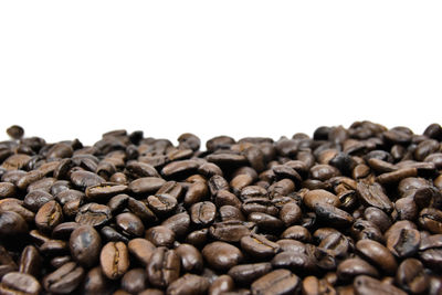 Close-up of coffee beans against white background