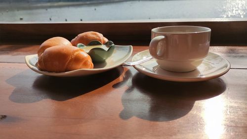 High angle view of breakfast on table
