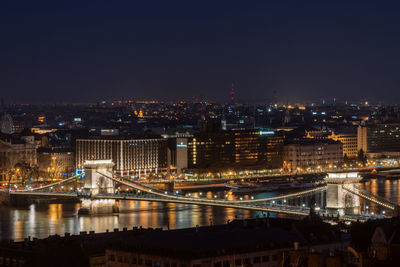 Illuminated buildings in city at night