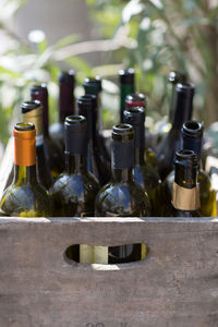 Close-up of empty bottles