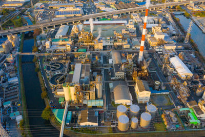 High angle view of industry at city