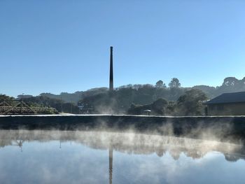 Scenic view of lake against clear blue sky