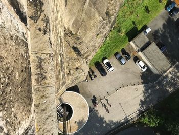 High angle view of people on road