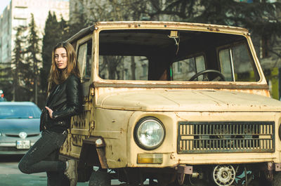 Portrait of woman in car