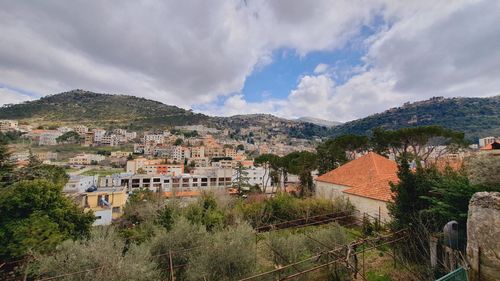 High angle view of townscape against sky