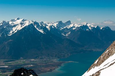 Scenic view of snowcapped mountains against sky