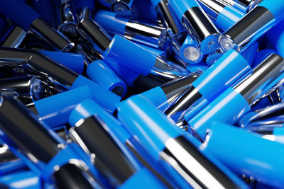 Full frame shot of blue paint tubes