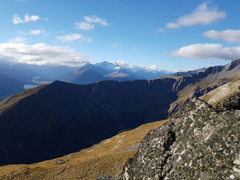 Panoramic view of mountain range against sky