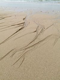 High angle view of wet sand on beach