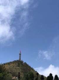 Low angle view of airplane flying against sky