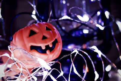 Close-up of illuminated pumpkin at night