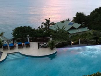 High angle view of swimming pool against sky