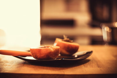 Close-up of dessert in plate on table at home