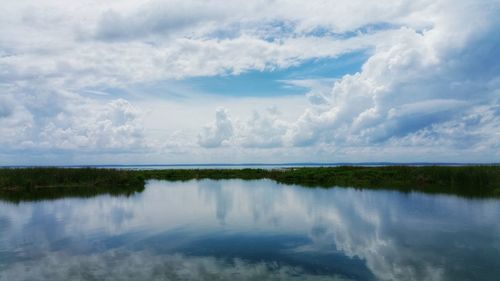 Scenic view of sea against cloudy sky