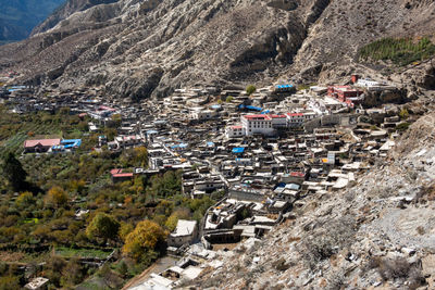 High angle view of buildings in city