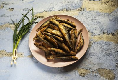 High angle view of food in plate