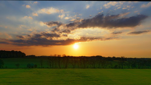 Scenic view of field against sky during sunset