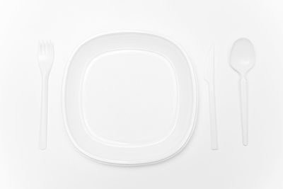 Directly above shot of empty plate against white background