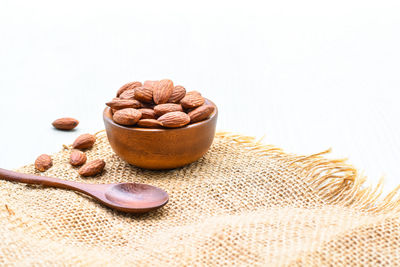 Close-up of chocolate cake on table against white background