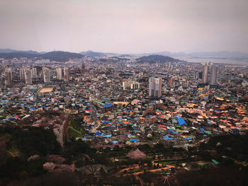 High angle view of buildings in city