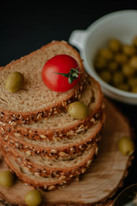 Close-up of breakfast served on table