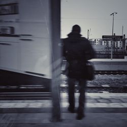 Woman standing in city