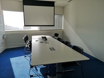 View of empty chairs and tables