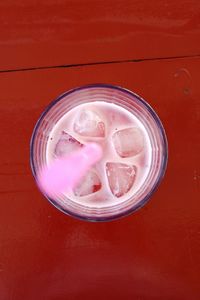 High angle view of drink on table