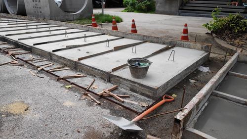 High angle view of metallic structure in yard