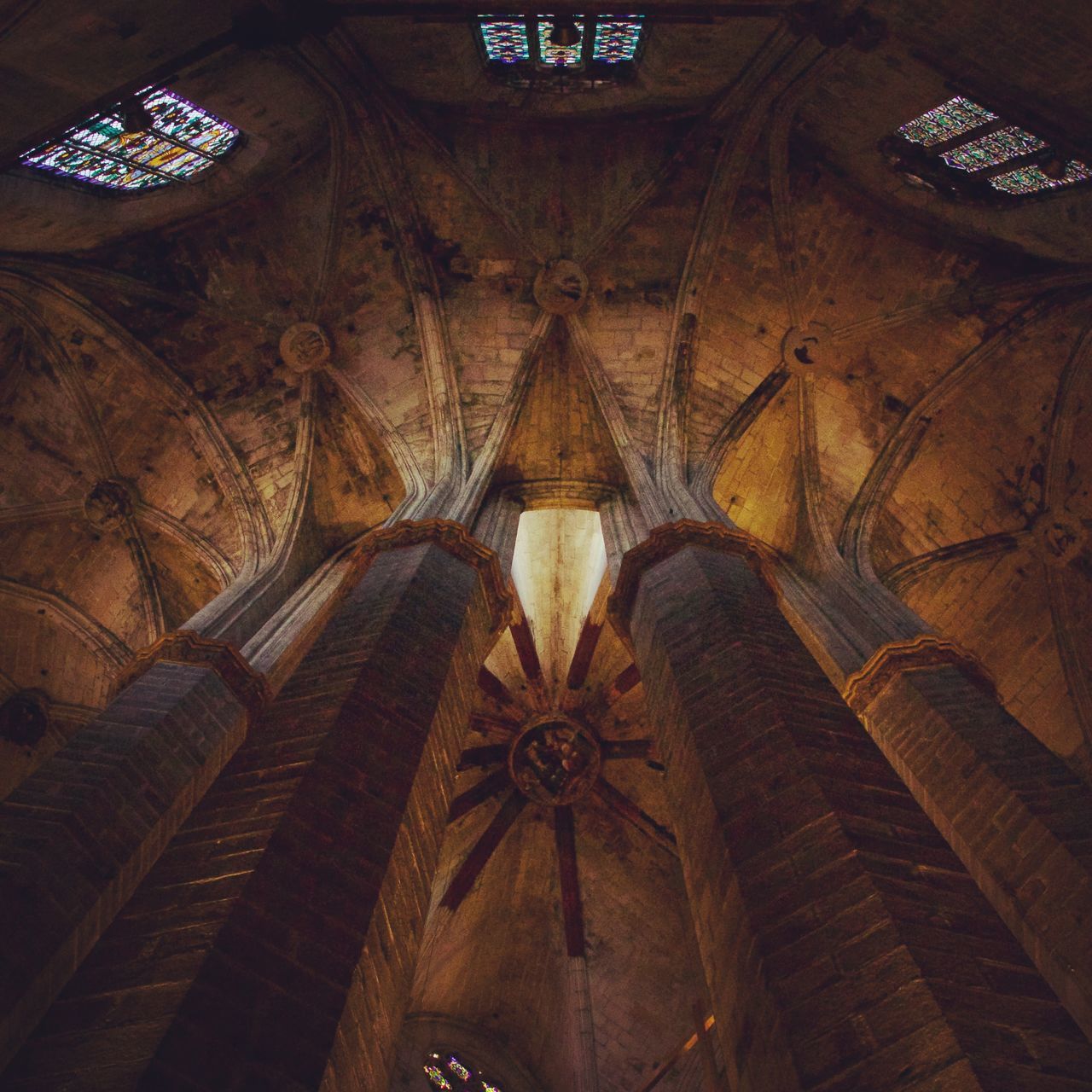 indoors, ceiling, architecture, history, low angle view, built structure, no people, place of worship, travel destinations, architectural design, day