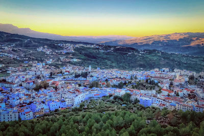 High angle view of townscape against sky