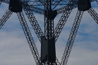 Low angle view of electricity pylon against sky