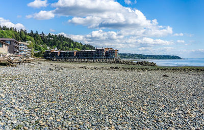 West seattle shoreline with the tide very low.