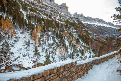 Scenic view of snow covered mountains against sky