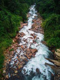 Stream flowing through rocks in forest