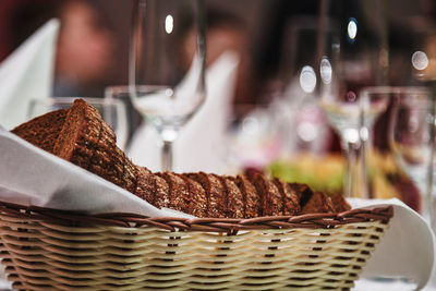 Close-up of food in wicker basket