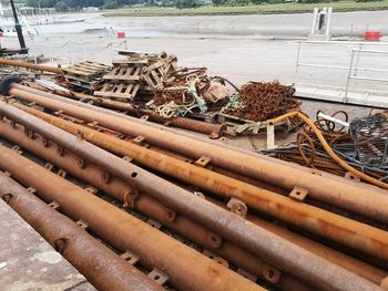 High angle view of pipes at construction site