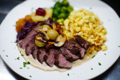 High angle view of meal served in plate