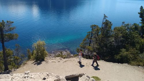 High angle view of people on beach