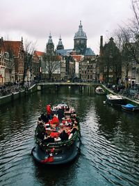 View of boats in city