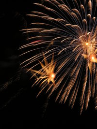 Low angle view of firework display at night